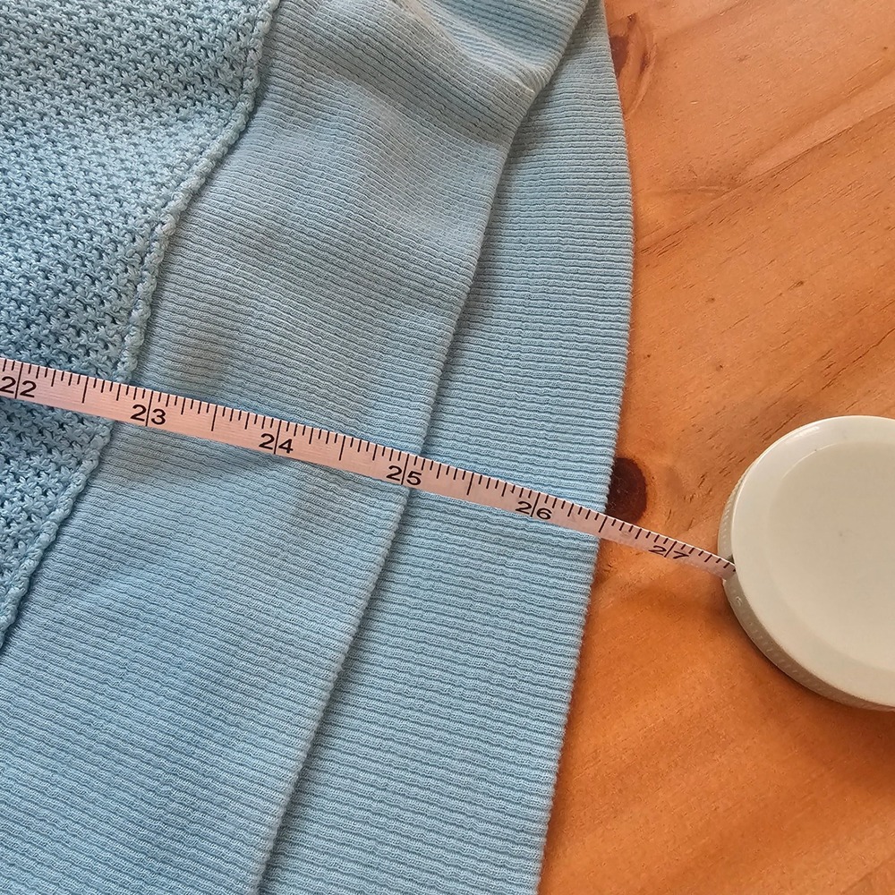 Chico's Waffle Knit Pullover Hoodie Size 2 L Light Blue Coastal Casual Beach - Picture 9 of 9